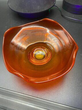Viking Curled Edge Bowl in Persimmon Orange Amberina glow